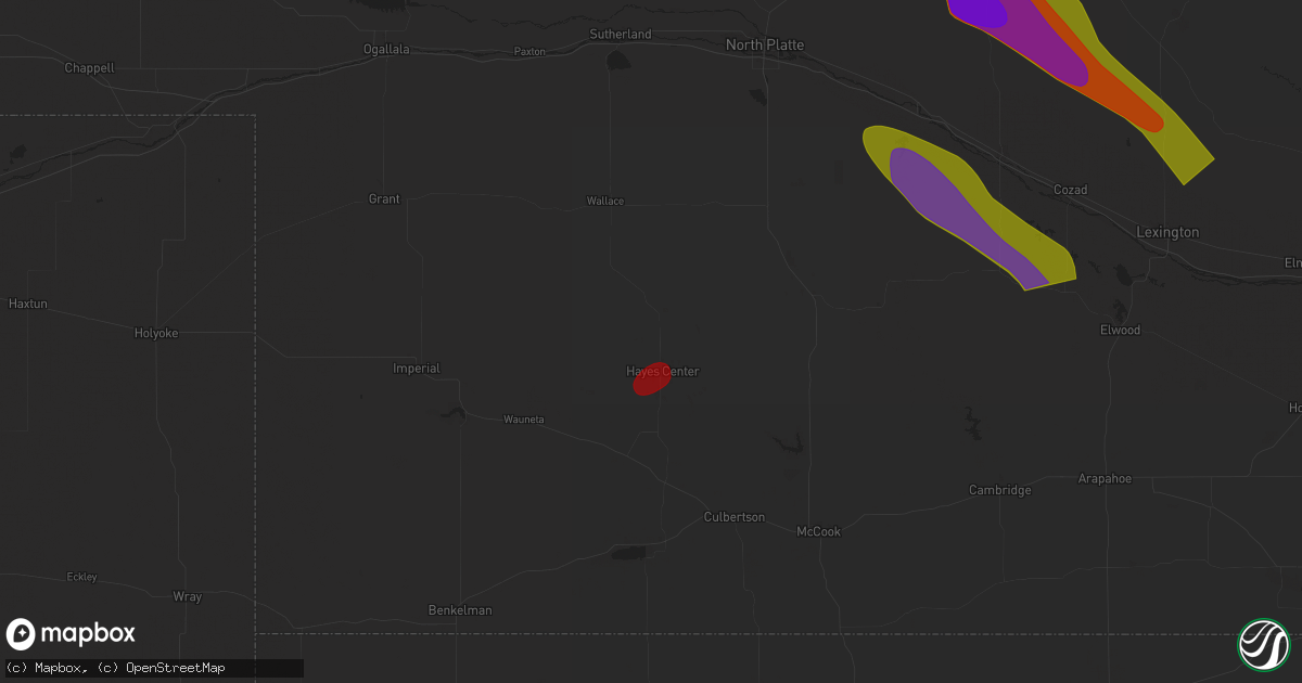 Hail map in Hayes Center, NE on July 19, 2025