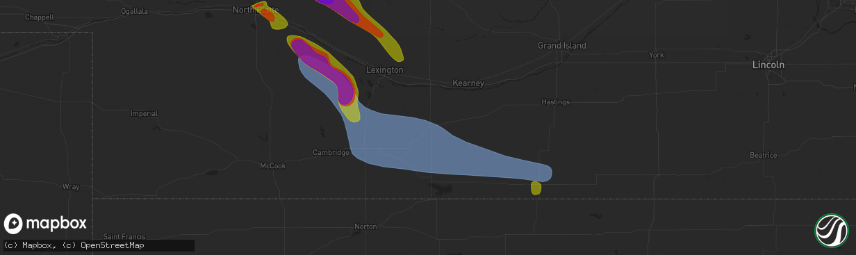 Hail map in Holdrege, NE on July 19, 2025