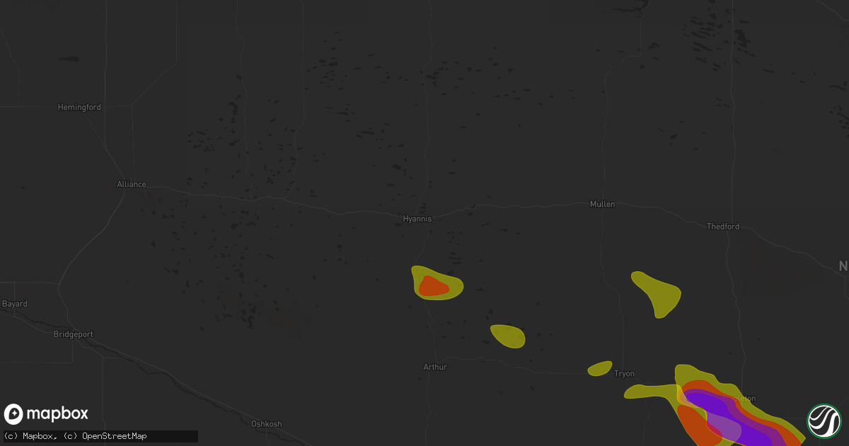 Hail map in Hyannis, NE on July 19, 2025
