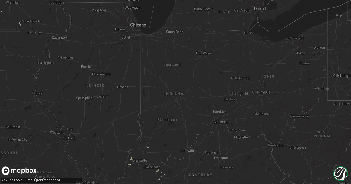Hail map in Indiana on July 19, 2025