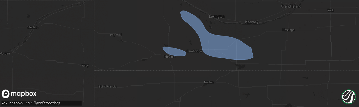 Hail map in Indianola, NE on July 19, 2025