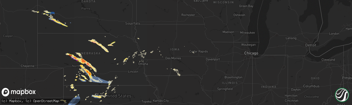Hail map in Iowa on July 19, 2025