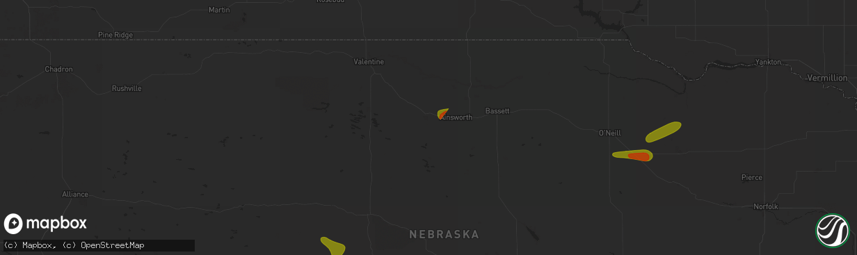 Hail map in Johnstown, NE on July 19, 2025