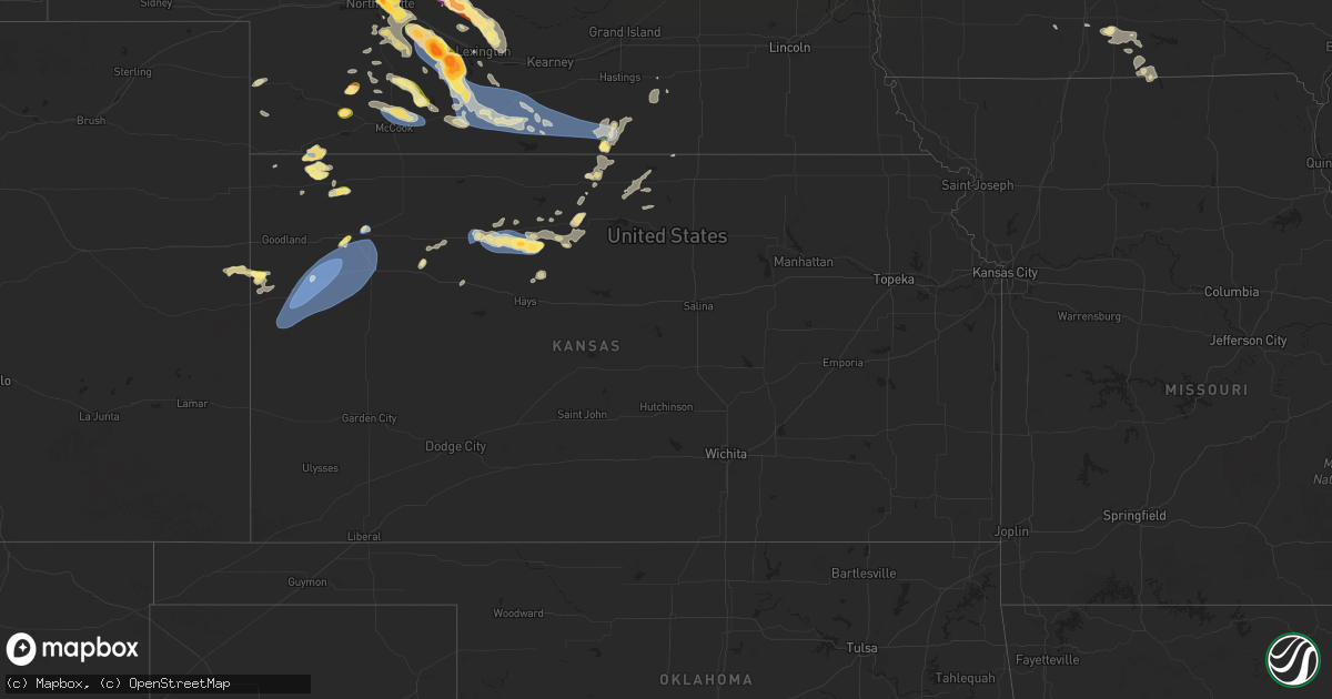 Hail map in Kansas on July 19, 2025