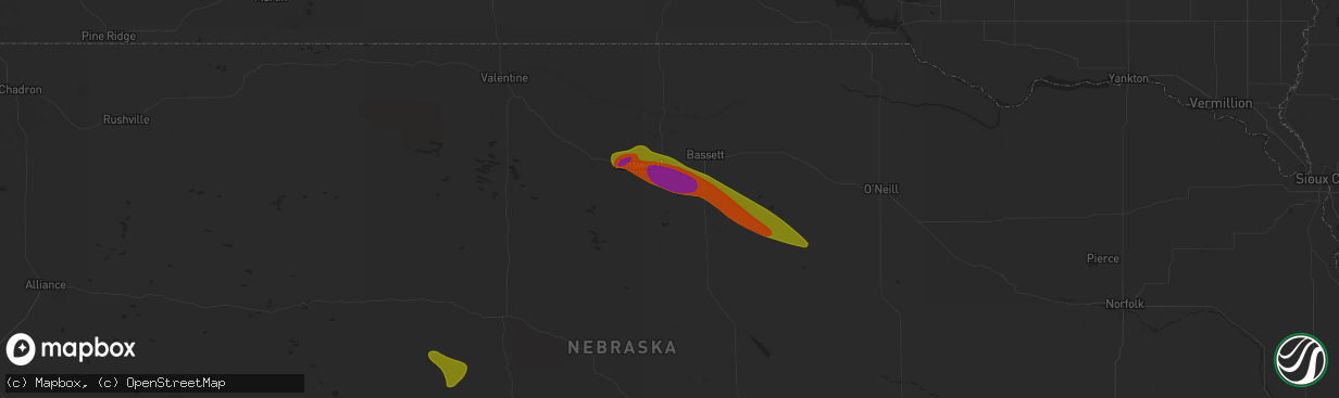 Hail map in Long Pine, NE on July 19, 2025