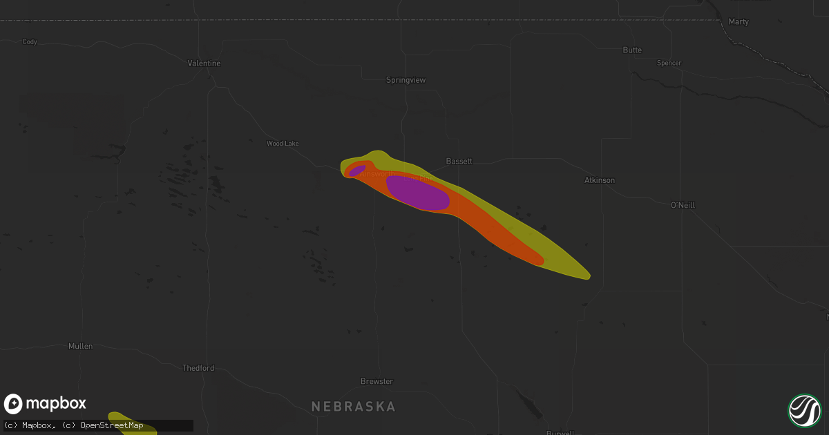 Hail map in Long Pine, NE on July 19, 2025