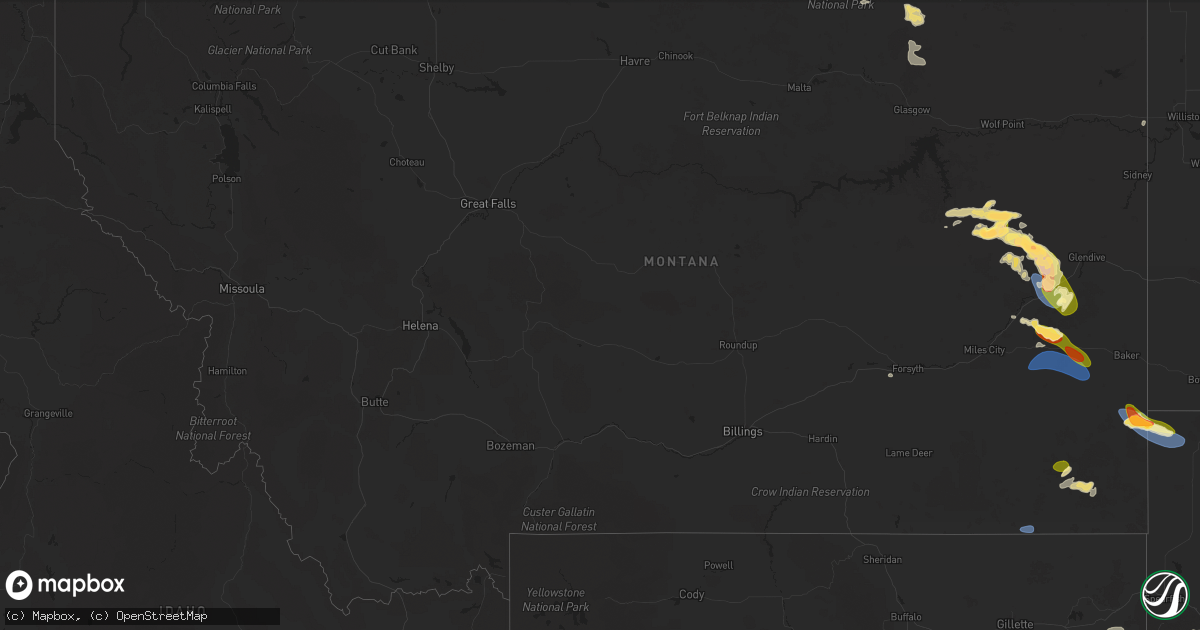 Hail map in Montana on July 19, 2025