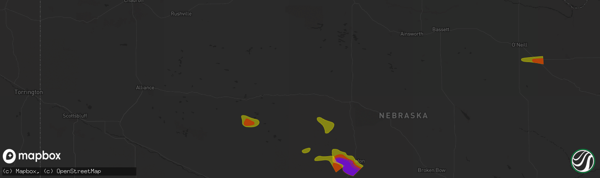 Hail map in Mullen, NE on July 19, 2025