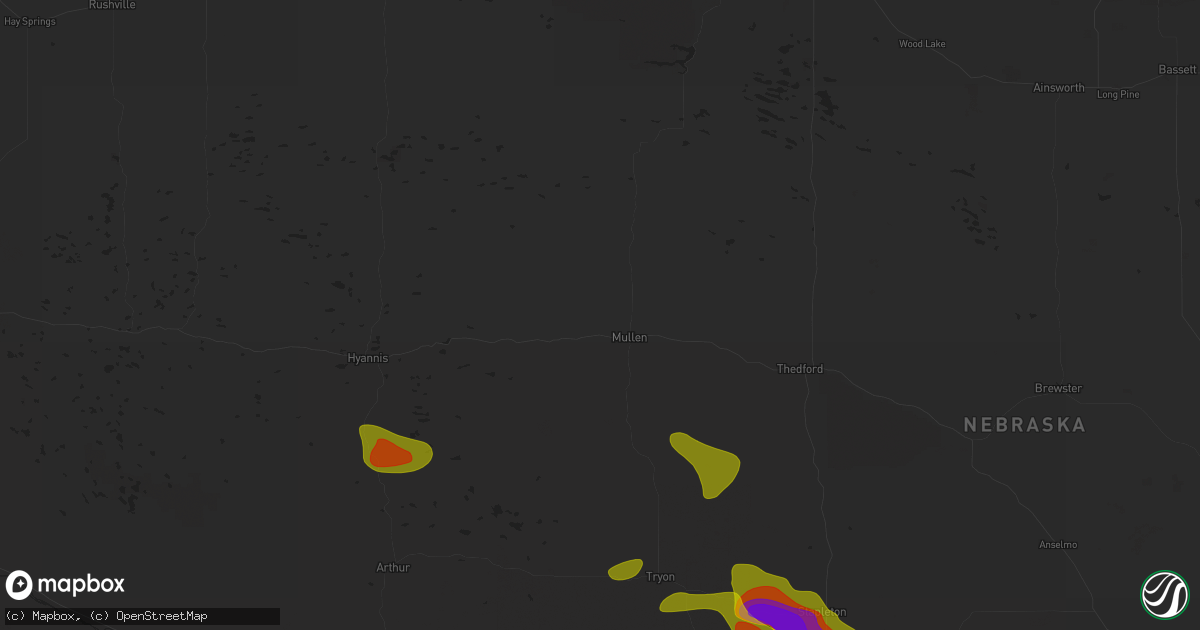 Hail map in Mullen, NE on July 19, 2025