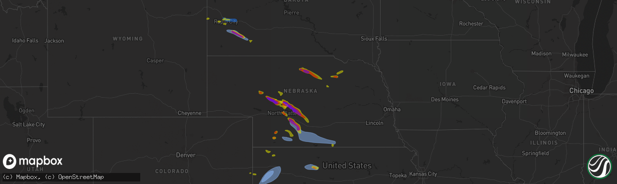 Hail map in Nebraska on July 19, 2025