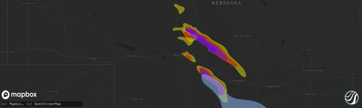 Hail map in North Platte, NE on July 19, 2025