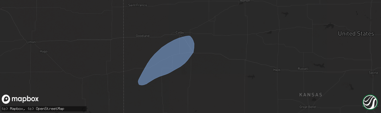 Hail map in Oakley, KS on July 19, 2025