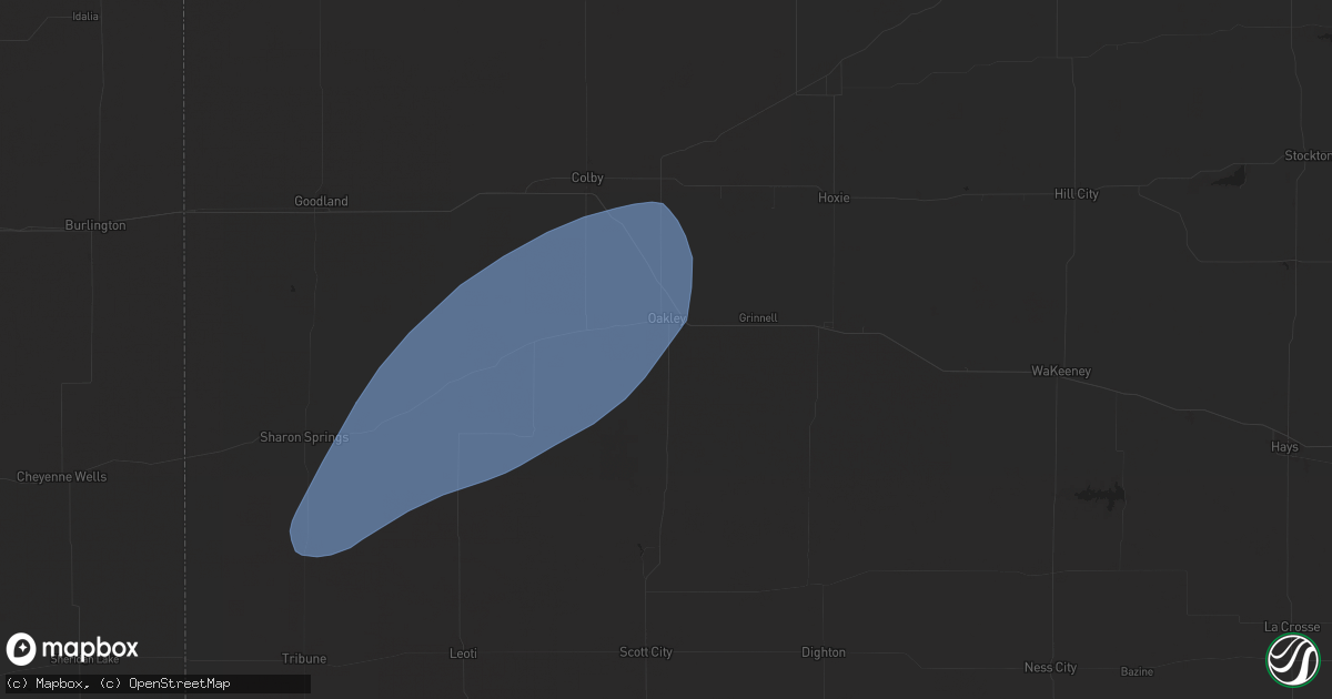 Hail map in Oakley, KS on July 19, 2025