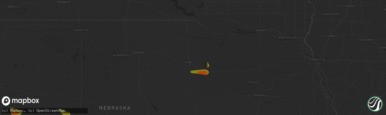 Hail map in Oneill, NE on July 19, 2025