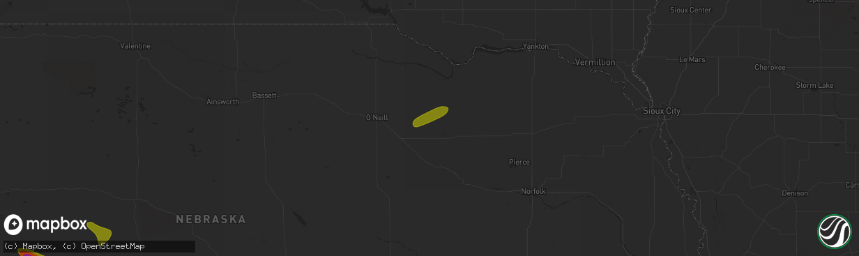 Hail map in Orchard, NE on July 19, 2025