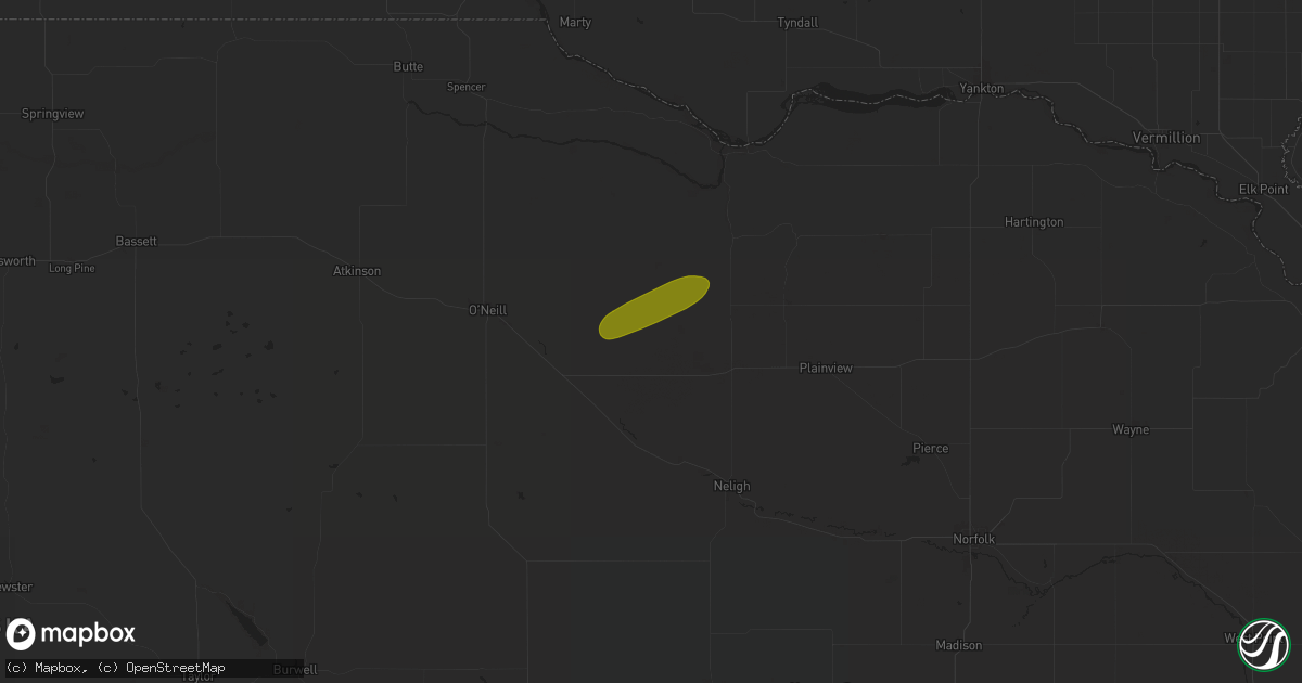 Hail map in Orchard, NE on July 19, 2025