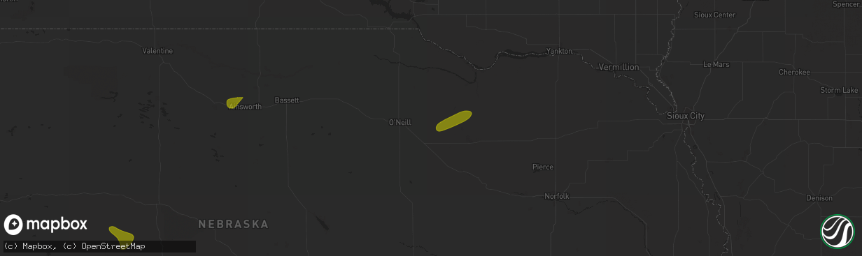 Hail map in Page, NE on July 19, 2025