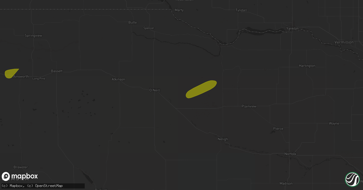 Hail map in Page, NE on July 19, 2025