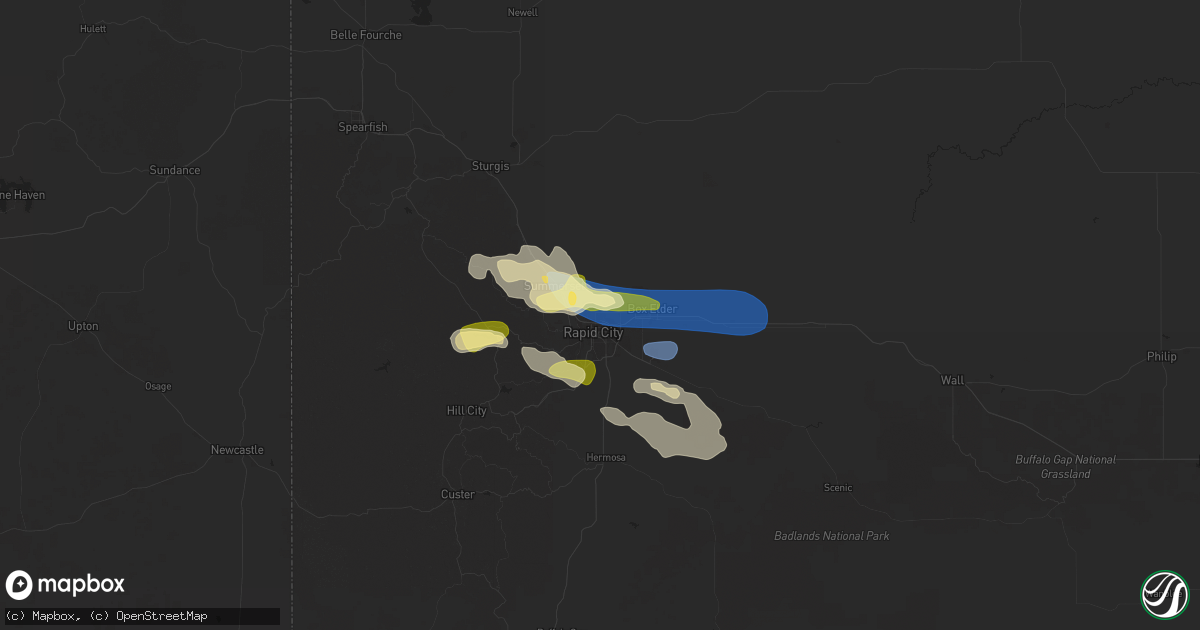 Hail map in Rapid City, SD on July 19, 2025