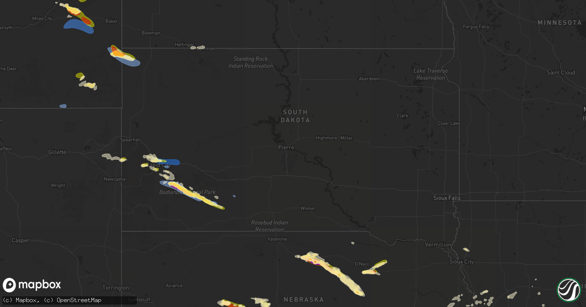 Hail map in South Dakota on July 19, 2025