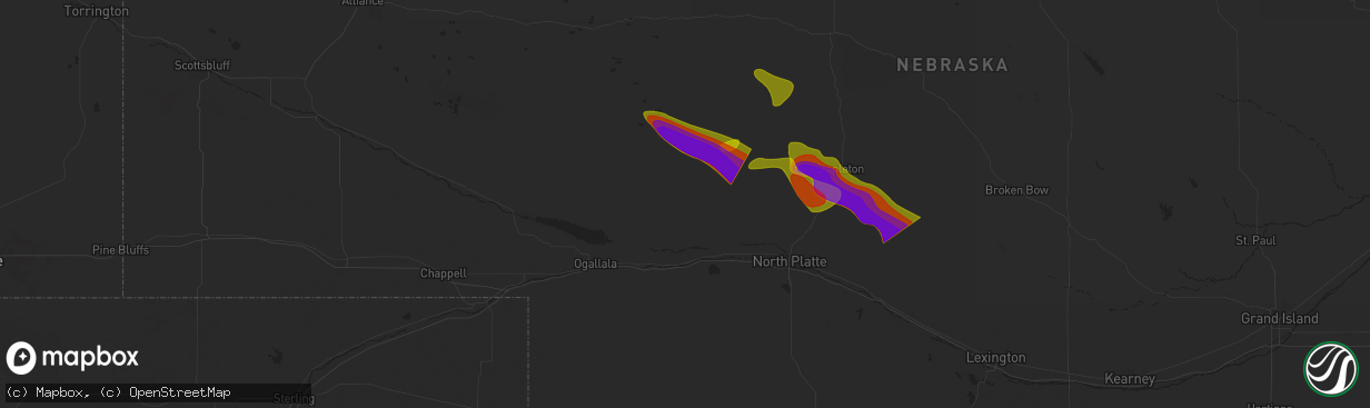 Hail map in Sutherland, NE on July 19, 2025