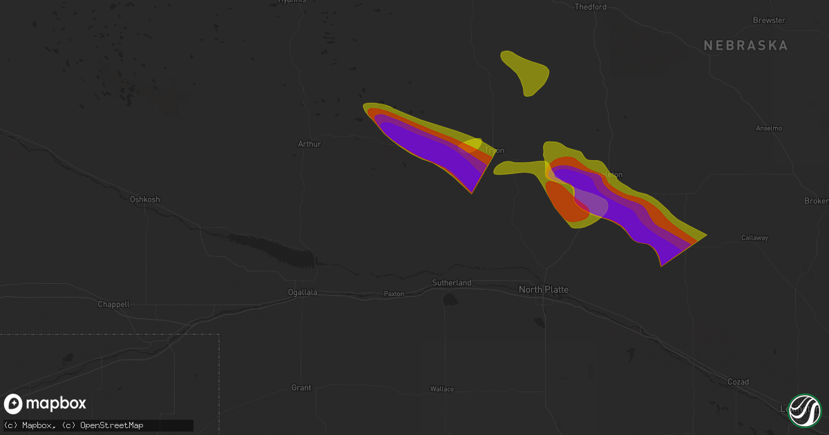 Hail map in Sutherland, NE on July 19, 2025