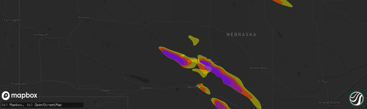 Hail map in Tryon, NE on July 19, 2025
