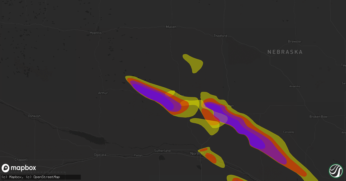 Hail map in Tryon, NE on July 19, 2025