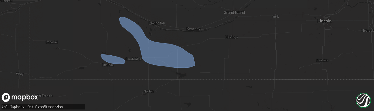 Hail map in Wilcox, NE on July 19, 2025