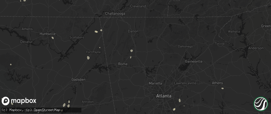 Hail map in Adairsville, GA on July 19, 2026