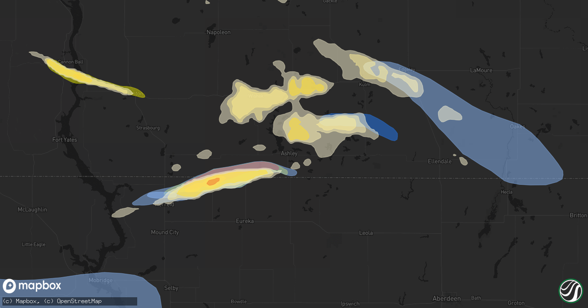 Hail map in Ashley, ND on July 19, 2026