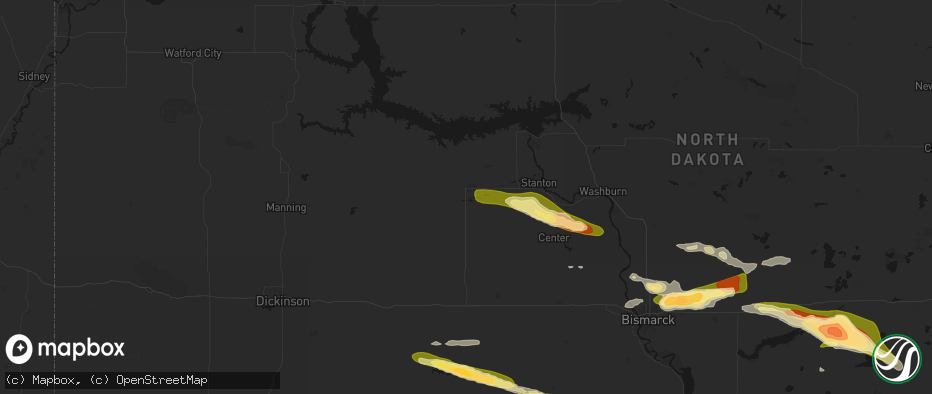 Hail map in Beulah, ND on July 19, 2026
