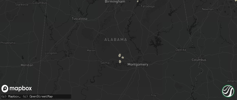 Hail map in Billingsley, AL on July 19, 2026