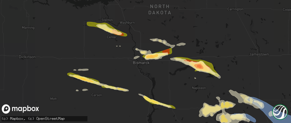 Hail map in Bismarck, ND on July 19, 2026