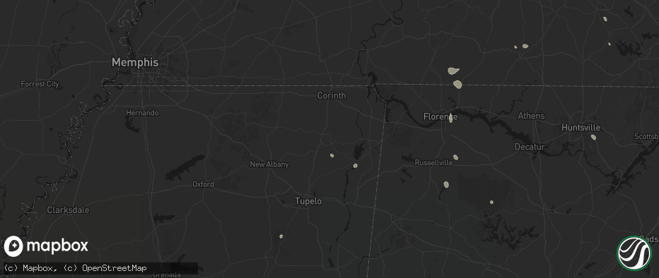 Hail map in Booneville, MS on July 19, 2026