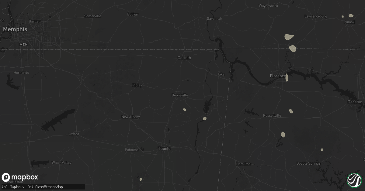 Hail map in Booneville, MS on July 19, 2026