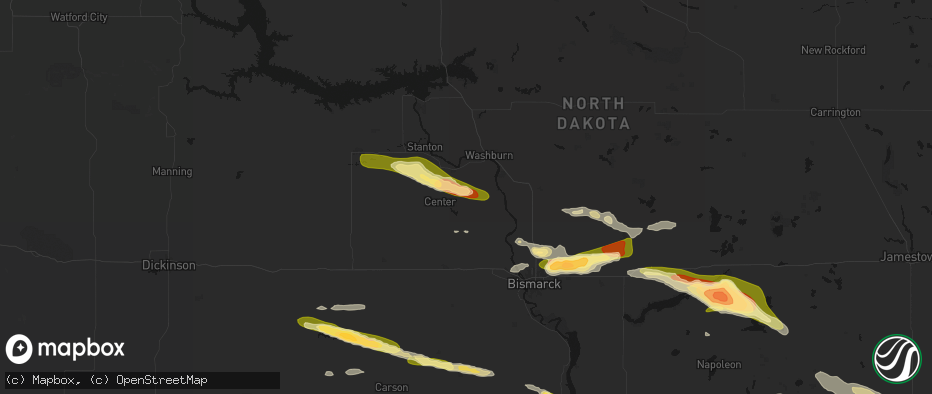 Hail map in Center, ND on July 19, 2026