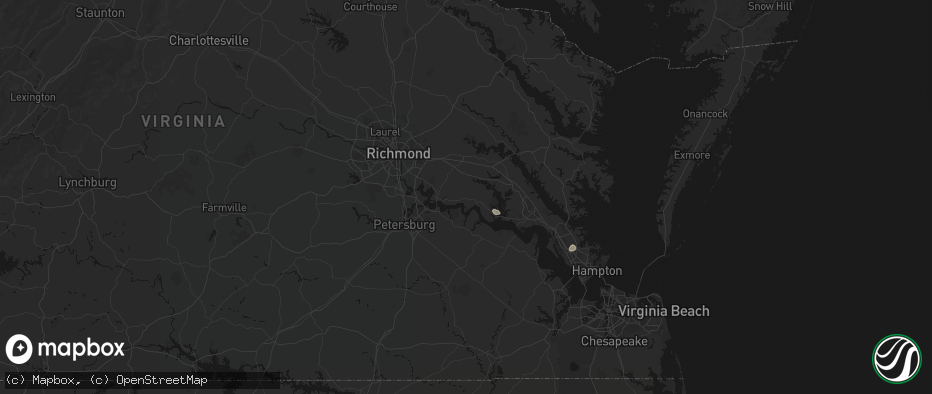 Hail map in Charles City, VA on July 19, 2026