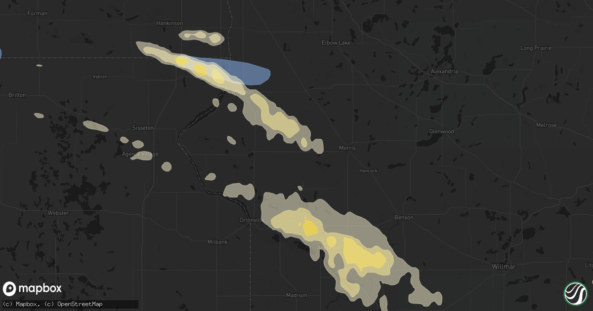 Hail map in Chokio, MN on July 19, 2026