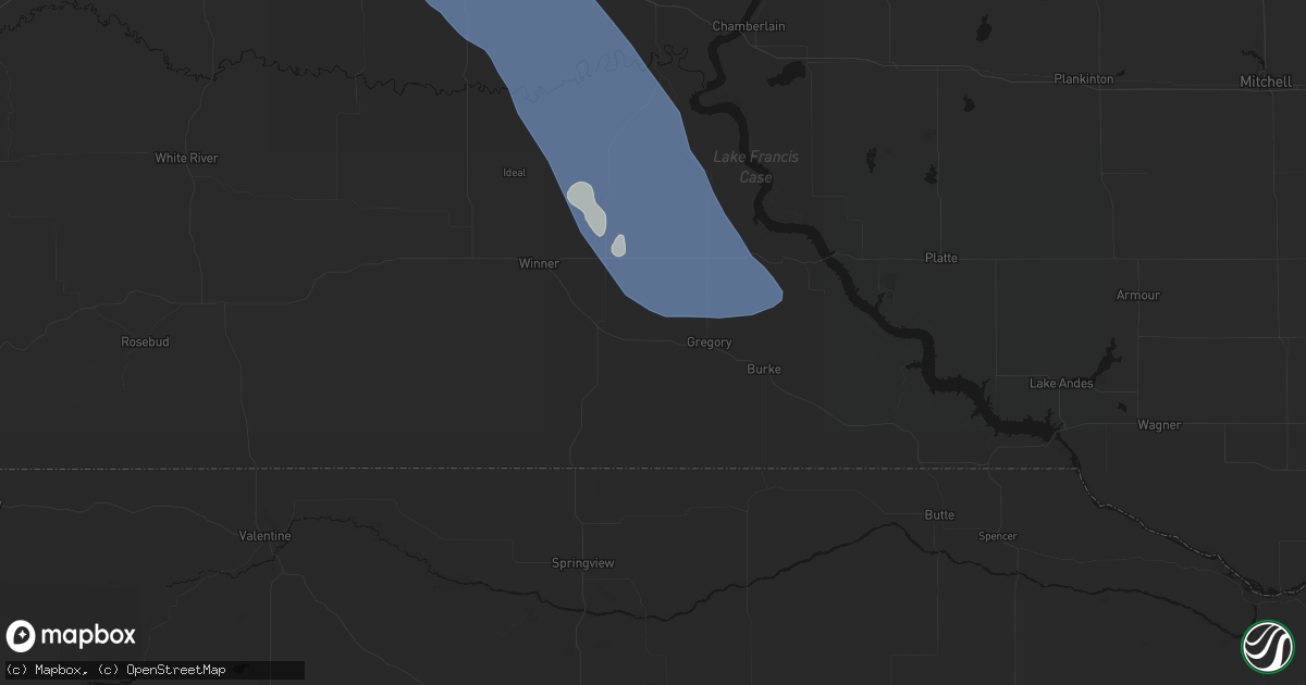 Hail map in Dallas, SD on July 19, 2026