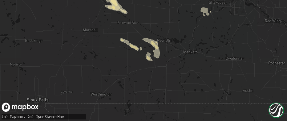 Hail map in Darfur, MN on July 19, 2026