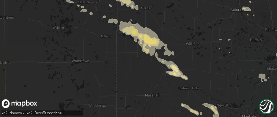 Hail map in Dawson, MN on July 19, 2026