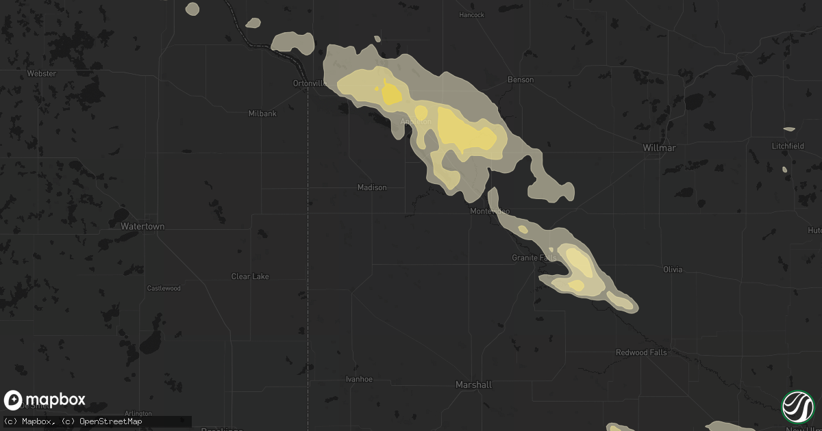 Hail map in Dawson, MN on July 19, 2026
