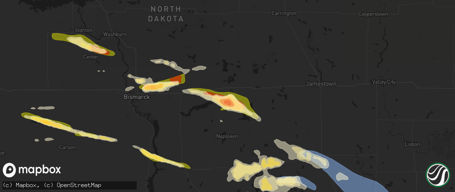 Hail map in Dawson, ND on July 19, 2026