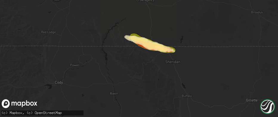 Hail map in Dayton, WY on July 19, 2026