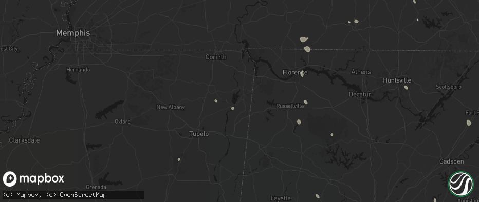 Hail map in Dennis, MS on July 19, 2026