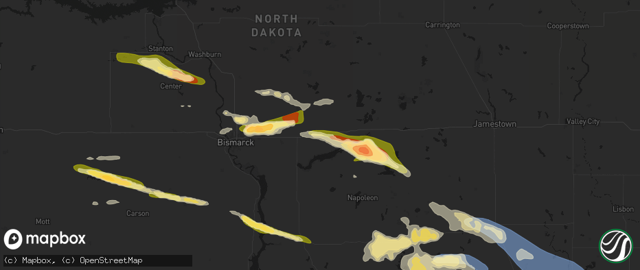 Hail map in Driscoll, ND on July 19, 2026