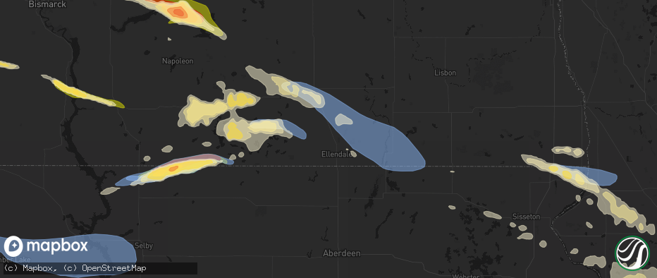 Hail map in Ellendale, ND on July 19, 2026