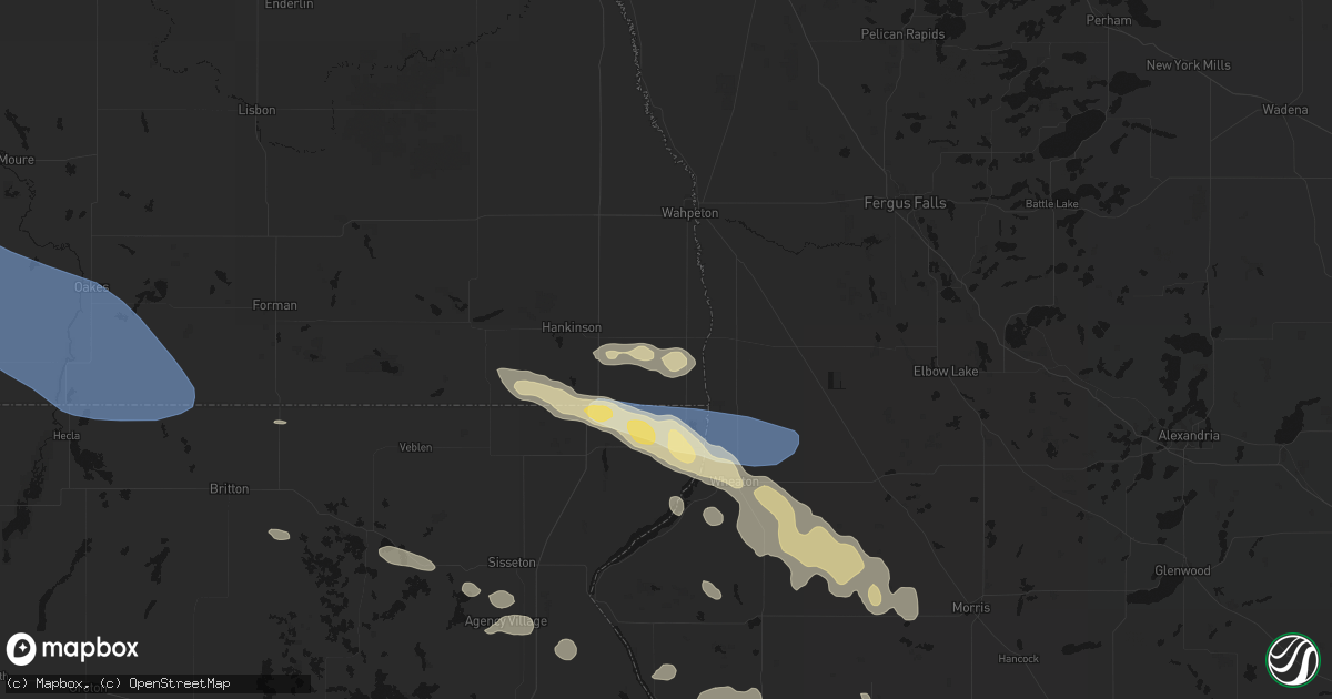 Hail map in Fairmount, ND on July 19, 2026
