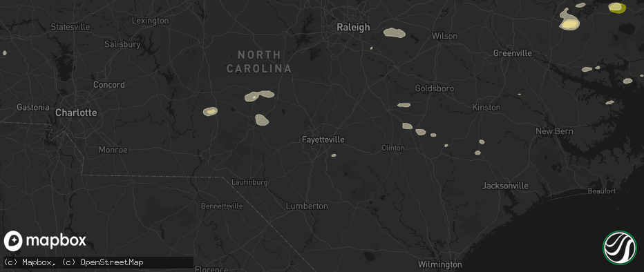 Hail map in Fayetteville, NC on July 19, 2026